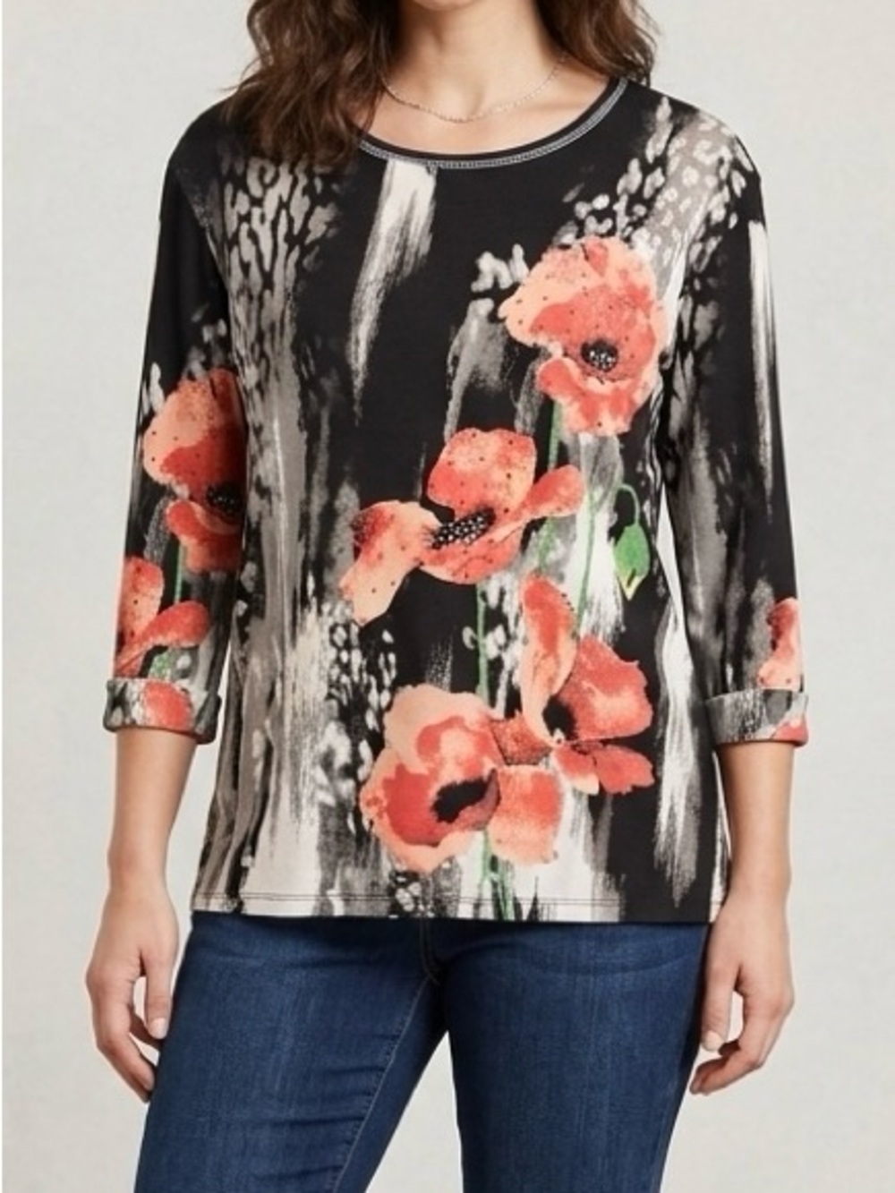 Jess & Jane Rising Flowers Cotton Poppy Top Artsy Boho M